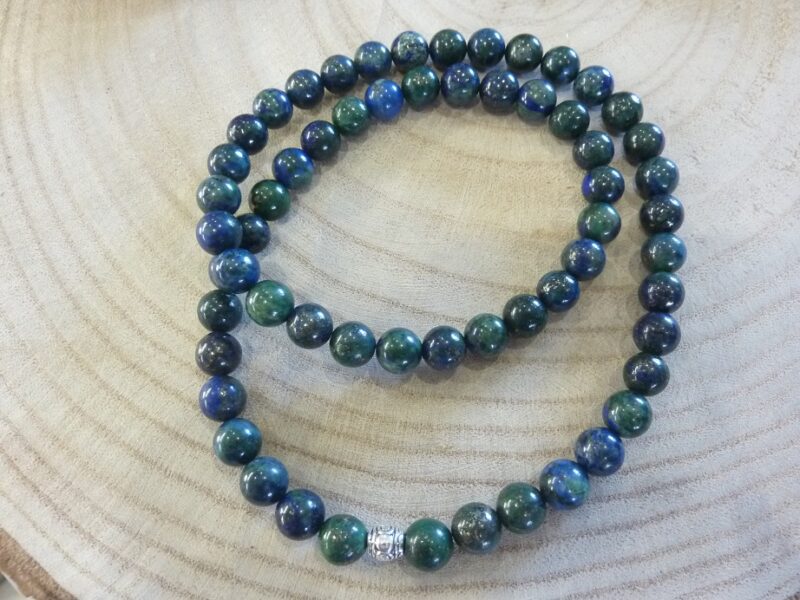 Collier azurite chrysocolle perles rondes 8mm