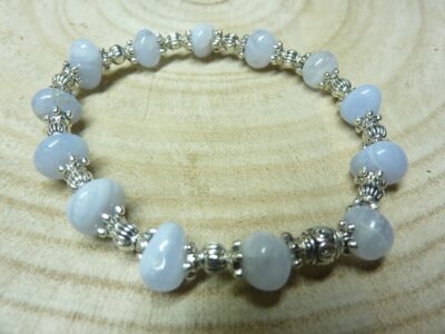 Bracelet Calcedoine Bleue Et Perles En Plaqué Argent
