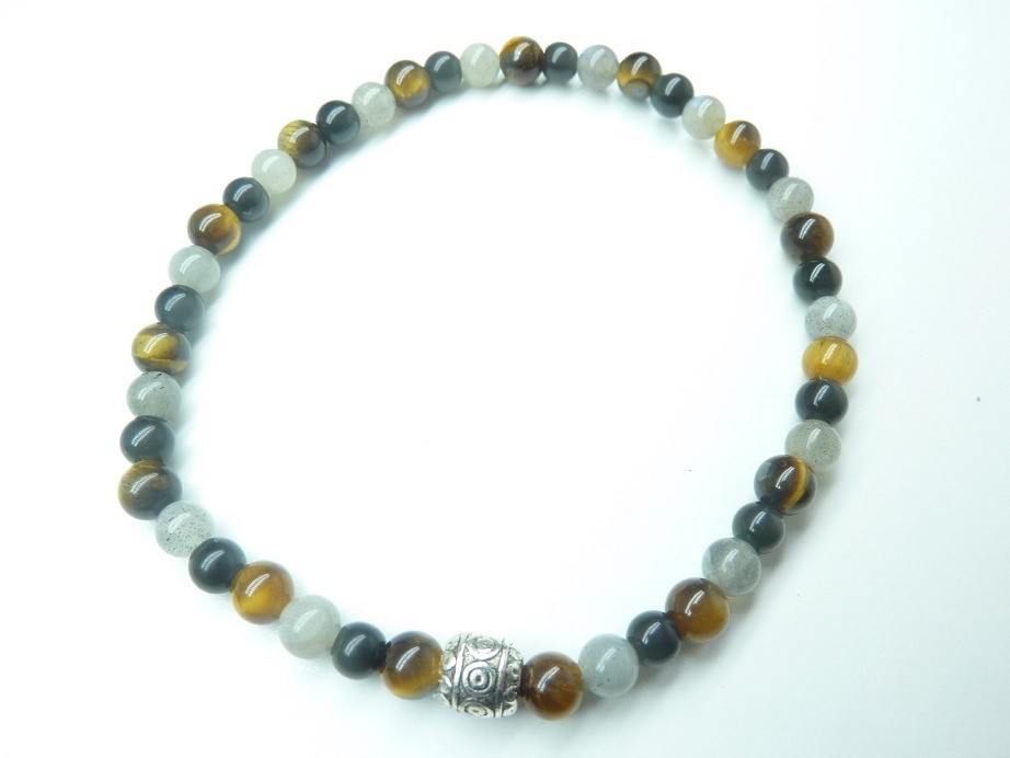 Bracelet Oeil de tigre-Labradorite-Obsidienne oeil celeste - Perles rondes 4 mm