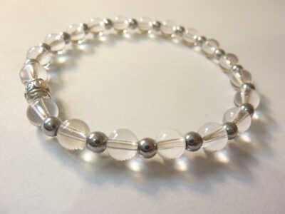 Bracelet quartz cristal de roche-Hématite perles rondes 6mm 