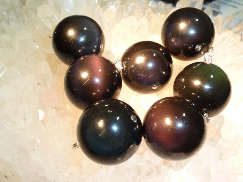 Pendentif obsidienne oeil celeste sphere de 2 cm a l'unité