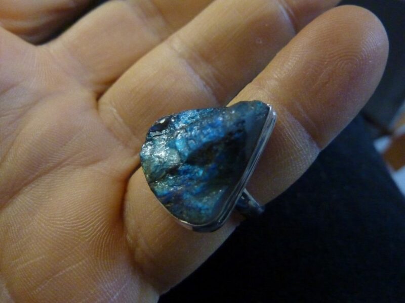 BAGUE EN LABRADORITE BRUT & ARGENT 925 TAILLE 54 ref 0137