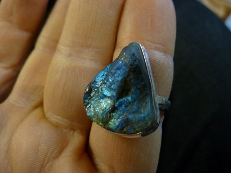 BAGUE EN LABRADORITE BRUT & ARGENT 925 TAILLE 54 ref 0137