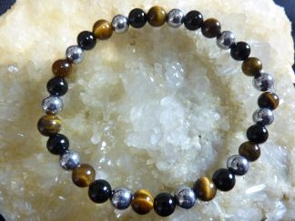 BRACELET PROTECTION EXTREME OEIL DE TIGRE-HEMATITE-TOURMALINE NOIRE 6MM