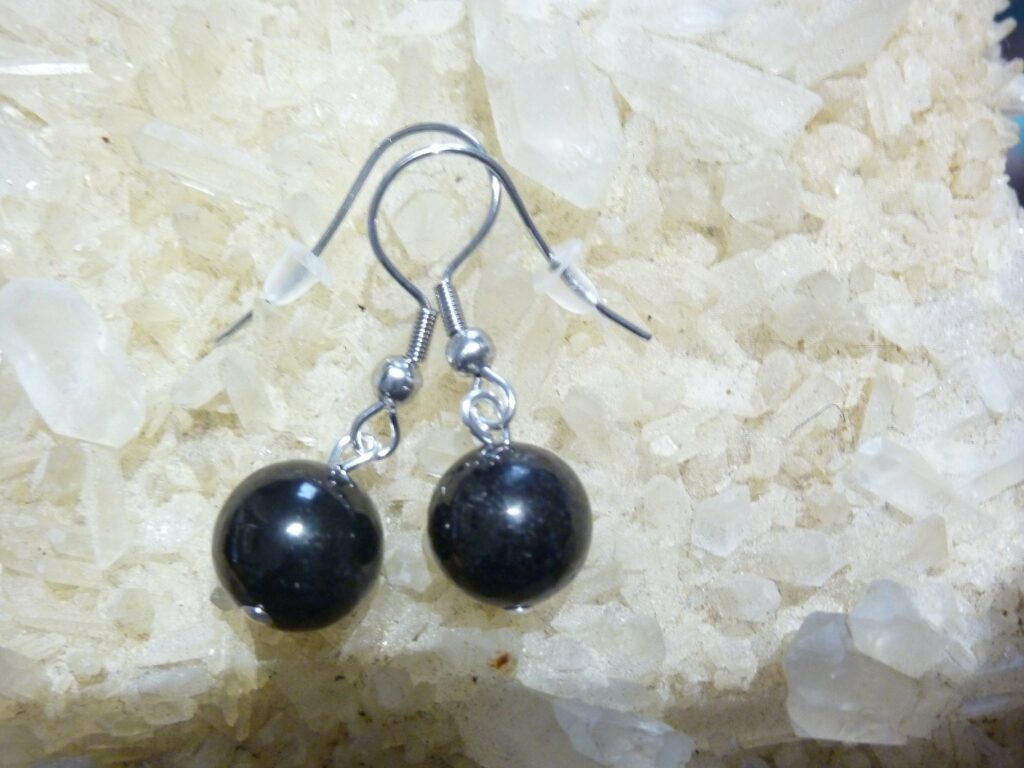 Boucles d’oreilles protection Jais Charbon fossile