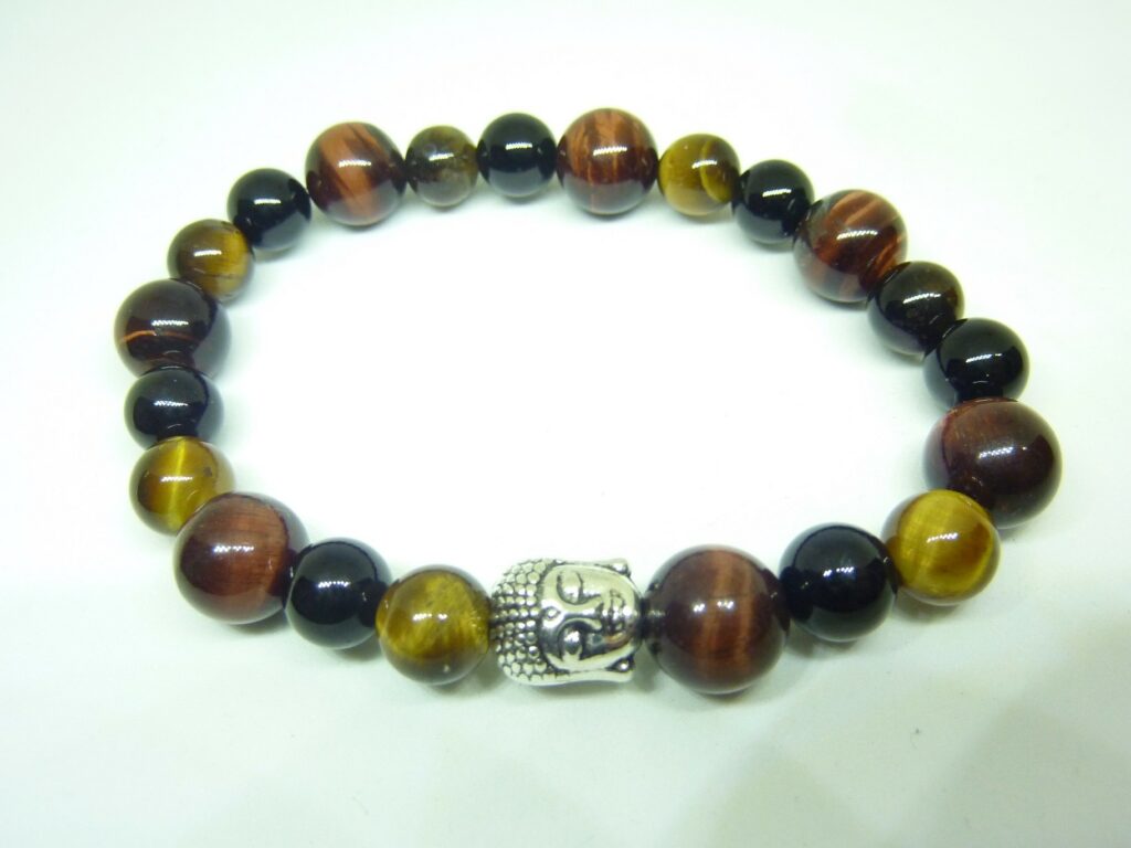 BRACELET PROTECTION BOUDDHA OEIL DE TIGRE TAUREAU TOURMALINE NOIRE