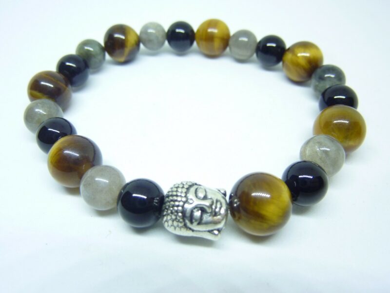 BRACELET PROTECTION BOUDDHA OEIL DE TIGRE LABRADORITE TOURMALINE NOIRE – Image 2