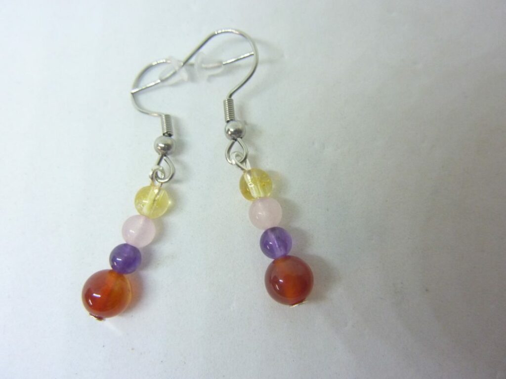 Boucles d’oreilles Amethyste-cornaline-citrine-quartz rose joie tendresse