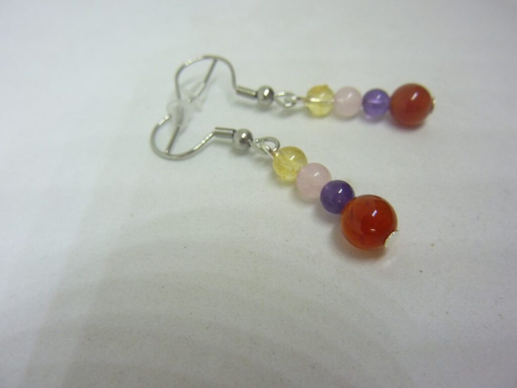 Boucles d’oreilles Amethyste-cornaline-citrine-quartz rose joie tendresse