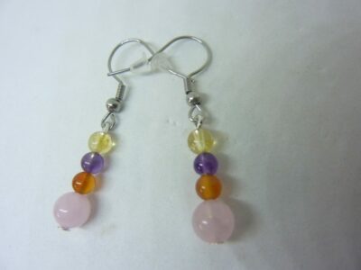 Boucles d’oreilles Amethyste-cornaline-citrine-quartz rose joie tendresse