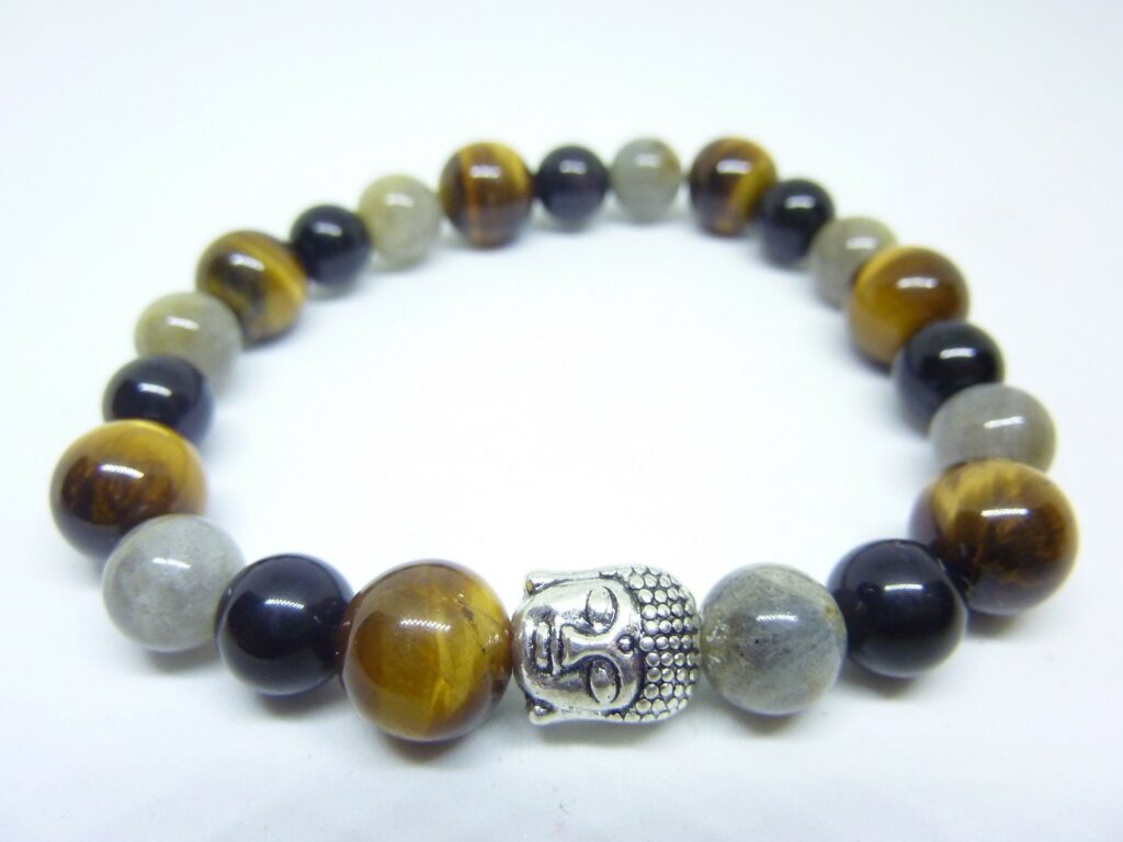 BRACELET PROTECTION BOUDDHA OEIL DE TIGRE LABRADORITE OBSIDIENNE OEIL CELESTE