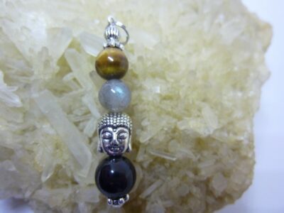 PENDENTIF OEIL DE TIGRE-LABRADORITE-OBSIDIENNE OEIL CELESTE