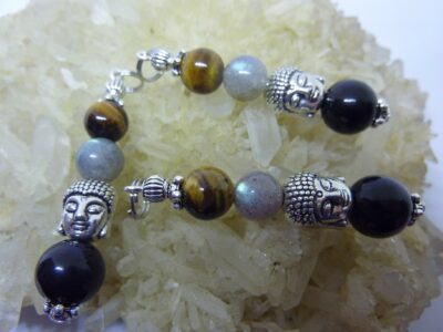 PENDENTIF OEIL DE TIGRE-LABRADORITE-OBSIDIENNE OEIL CELESTE