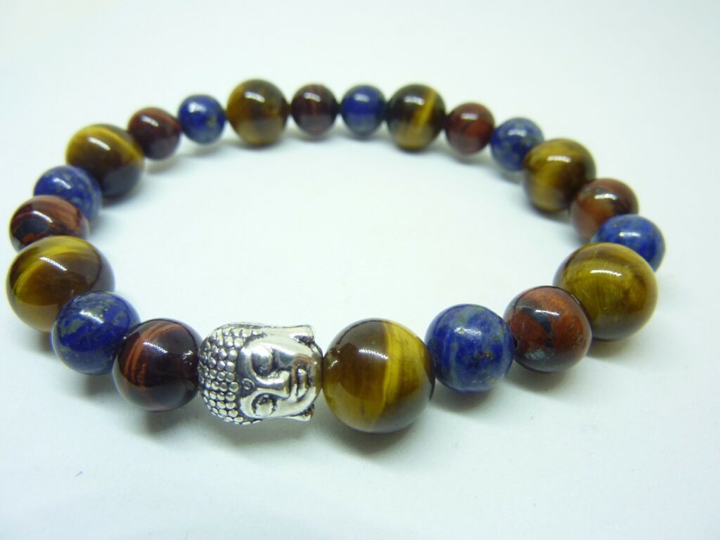 BRACELET PROTECTION BOUDDHA-OEIL DE TIGRE-TAUREAU-LAPIS LAZULI