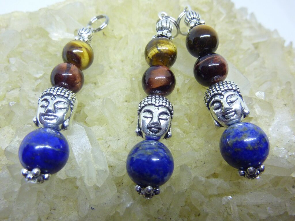 Pendentif OEIL DE TIGRE TAUREAU LAPIS LAZULI Bouddha protection