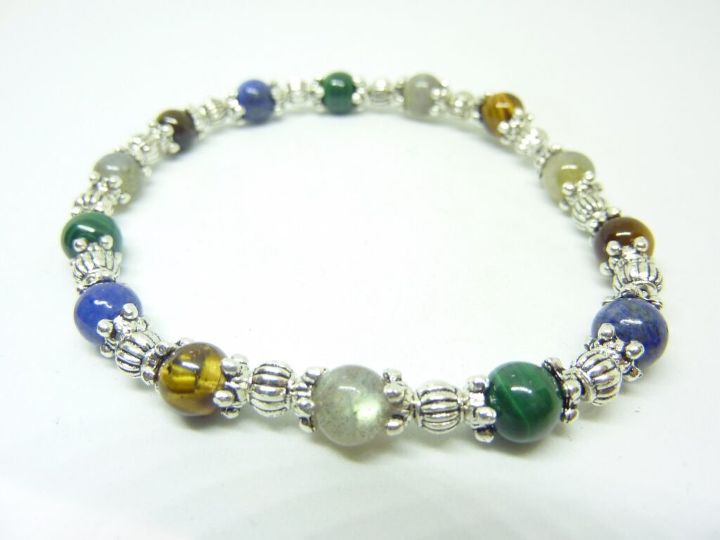 BRACELET MALACHITE LAPIS LAZULI OEIL DE TIGRE LABRADORITE