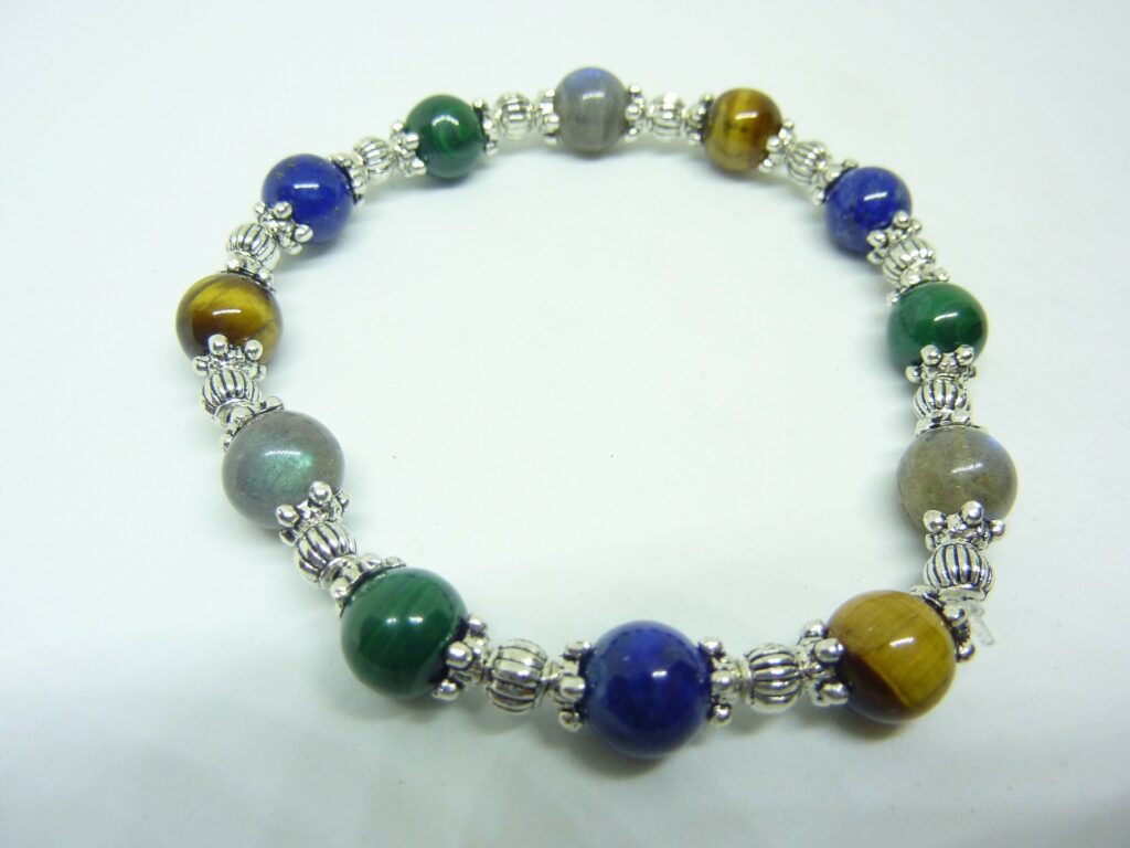 BRACELET MALACHITE LAPIS LAZULI OEIL DE TIGRE LABRADORITE