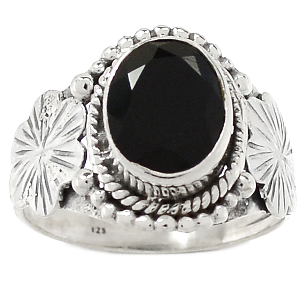 BAGUE PROTECTION SPINELLE NOIR & ARGENT 925 TAILLE 57 3/4 ref 2757