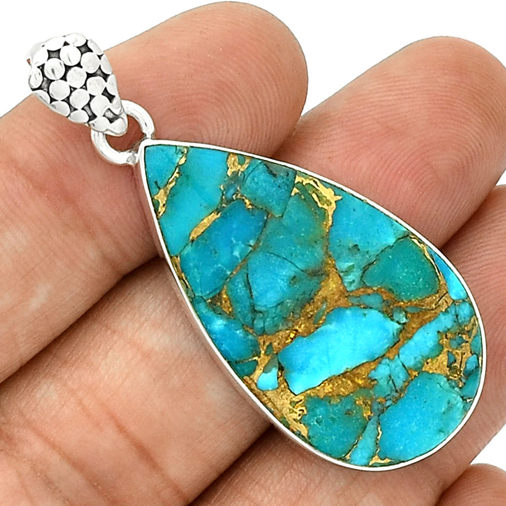 Pendentif turquoise monture en argent 925 ref 5268