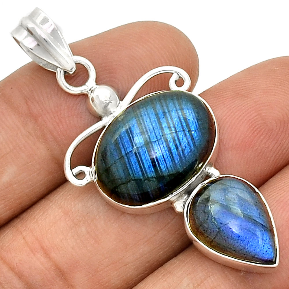 Pendentif protection labradorite monture argent 925 ref 7362