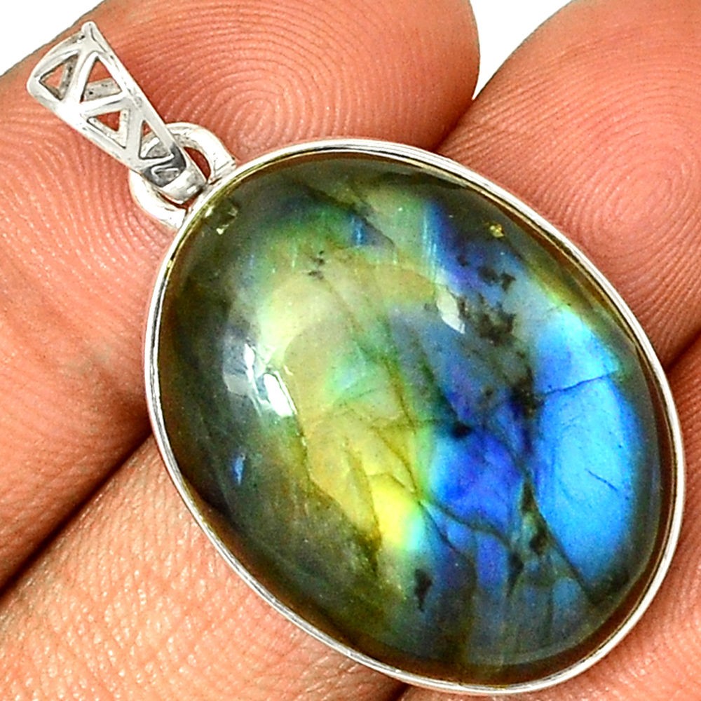 Pendentif Pierre Boule de Labradorite Perles Argent 925 Pendentif Pierre Boule de Labradorite Perles Argent 925