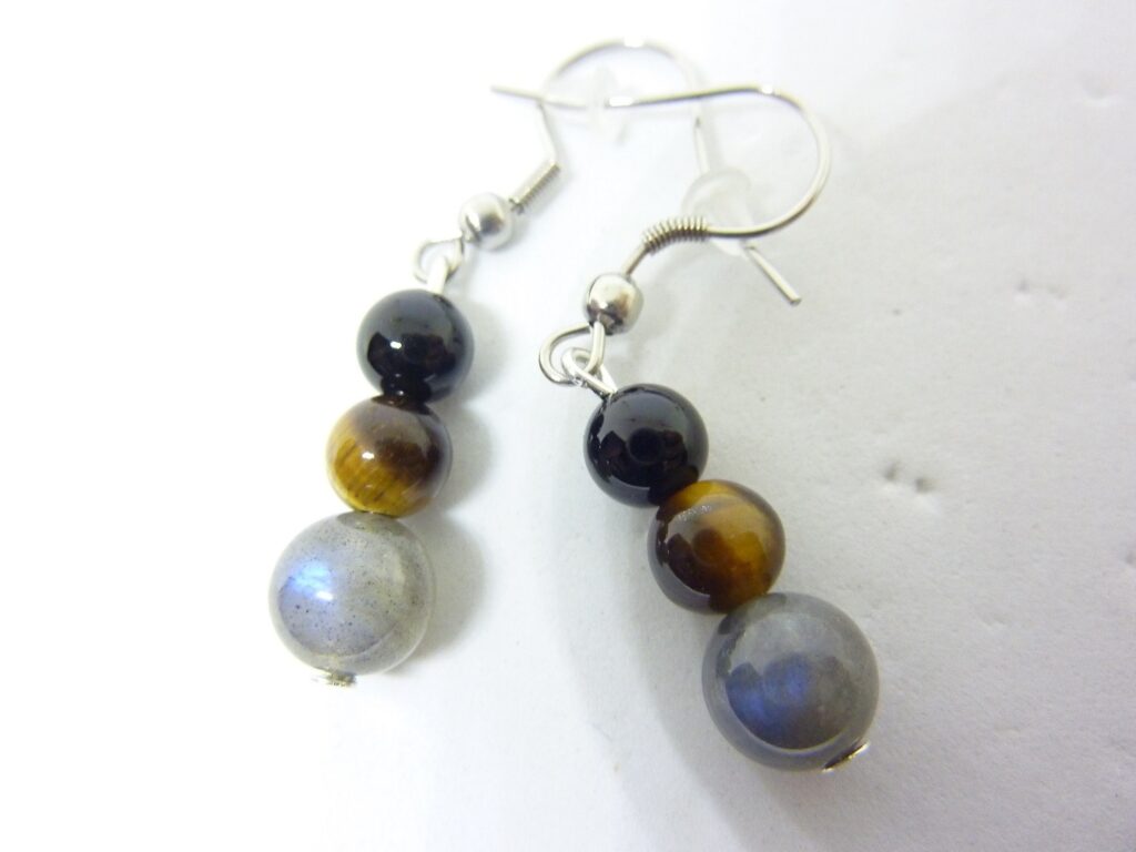 Boucles d’oreilles protection oeil de tigre Tourmaline noire Labradorite