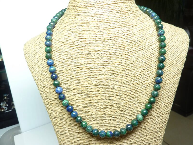 Collier Chrysocolle Azurite - Perles rondes 8 mm