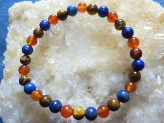 Bracelet lapis lazuli-cornaline-oeil de tigre - Perles rondes 6 mm