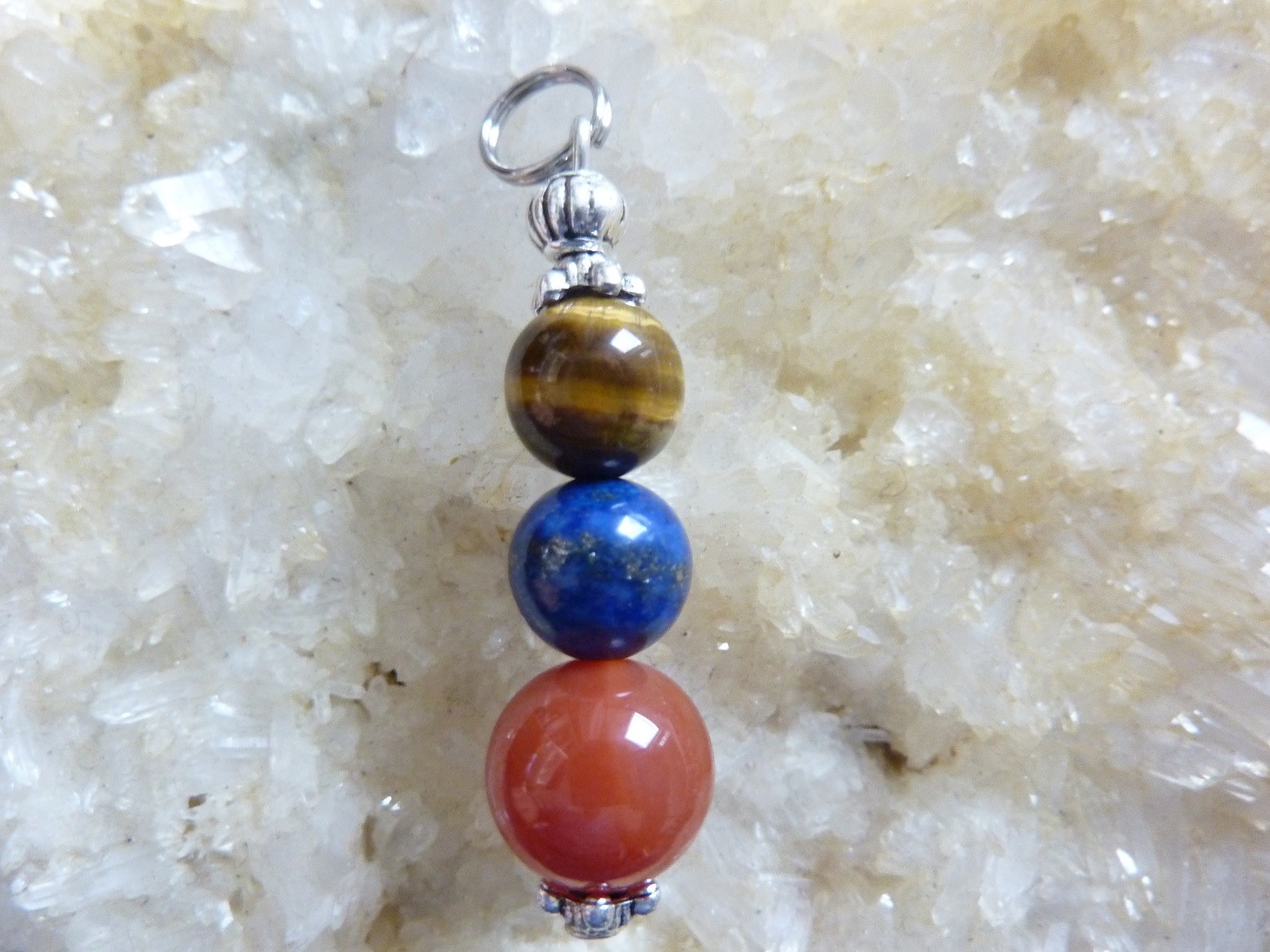 Pendentif lapis lazuli,cornaline,oeil de tigre