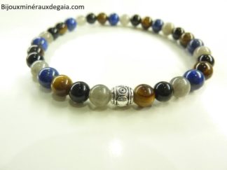 Bracelet Oeil de tigre-Labradorite-Lapis lazuli-Tourmaline noire
