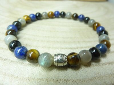 Bracelet Oeil de tigre-Labradorite-Lapis lazuli-Tourmaline noire