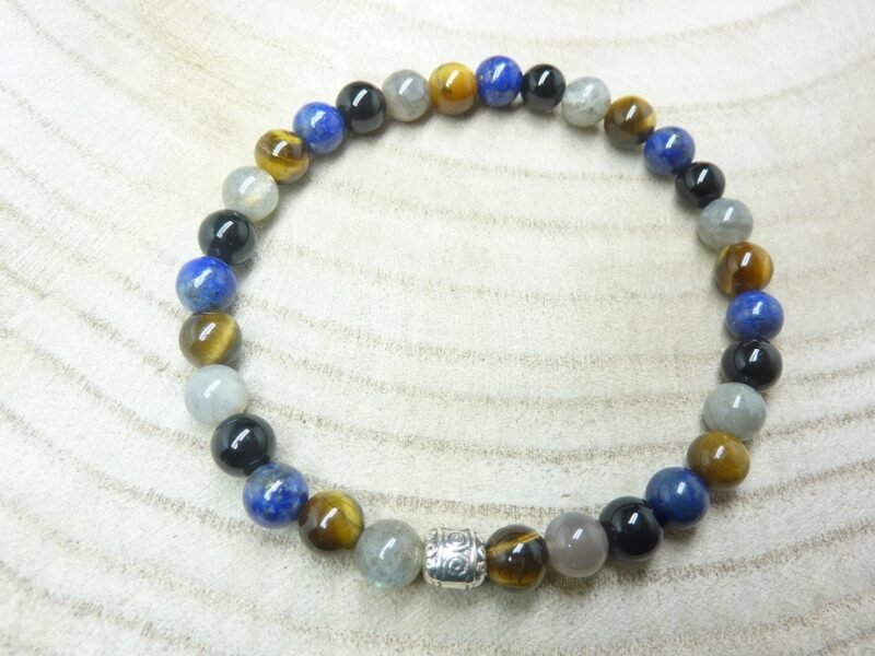 Bracelet Oeil de tigre-Labradorite-Lapis lazuli-Tourmaline noire