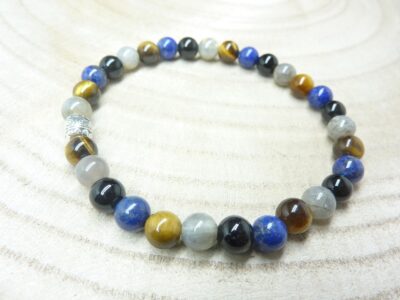 Bracelet Oeil de tigre-Labradorite-Lapis lazuli-Tourmaline noire