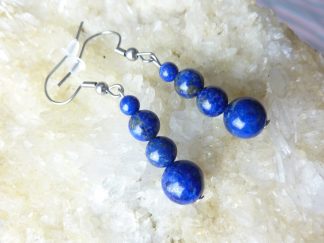 Boucles d'oreilles Lapis lazuli-Perles rondes 8-6-4 mm