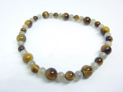 Bracelet oeil de tigre-labradorite perles rondes 6-4 mm