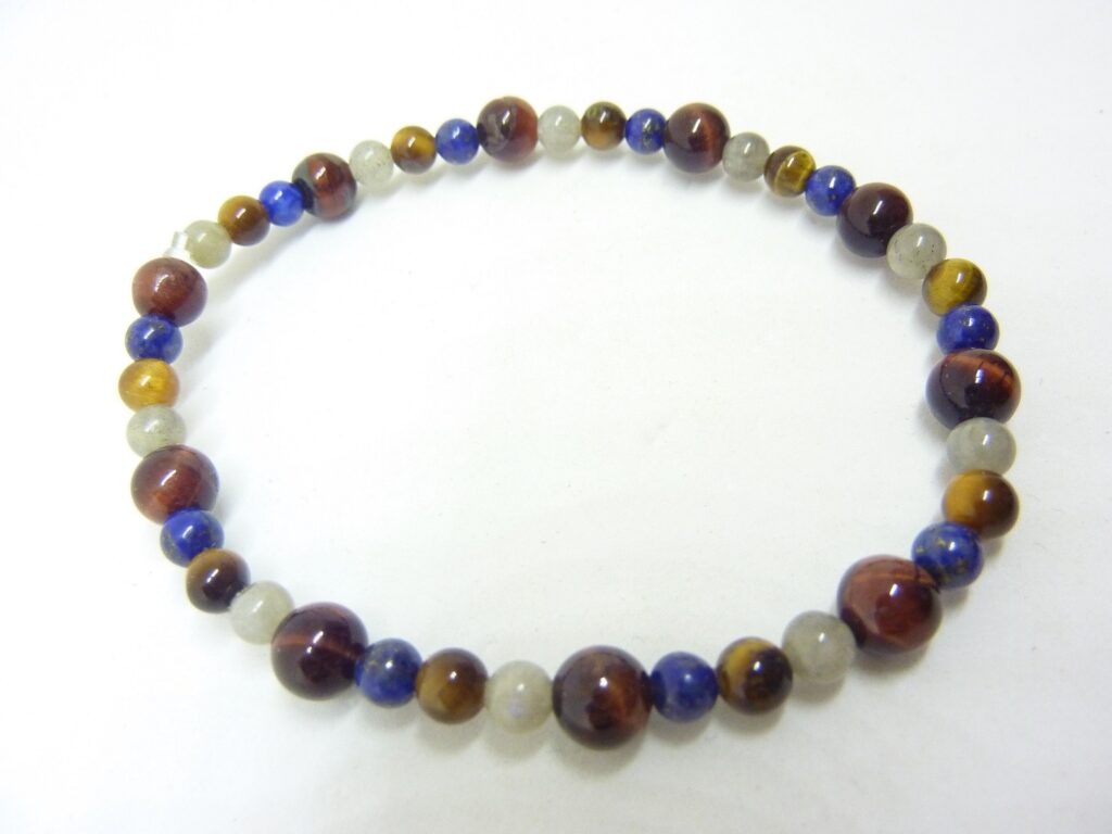 Bracelet Oeil de tigre-Taureau-Labradorite-Lapis lazuli Perles 6-4 mm