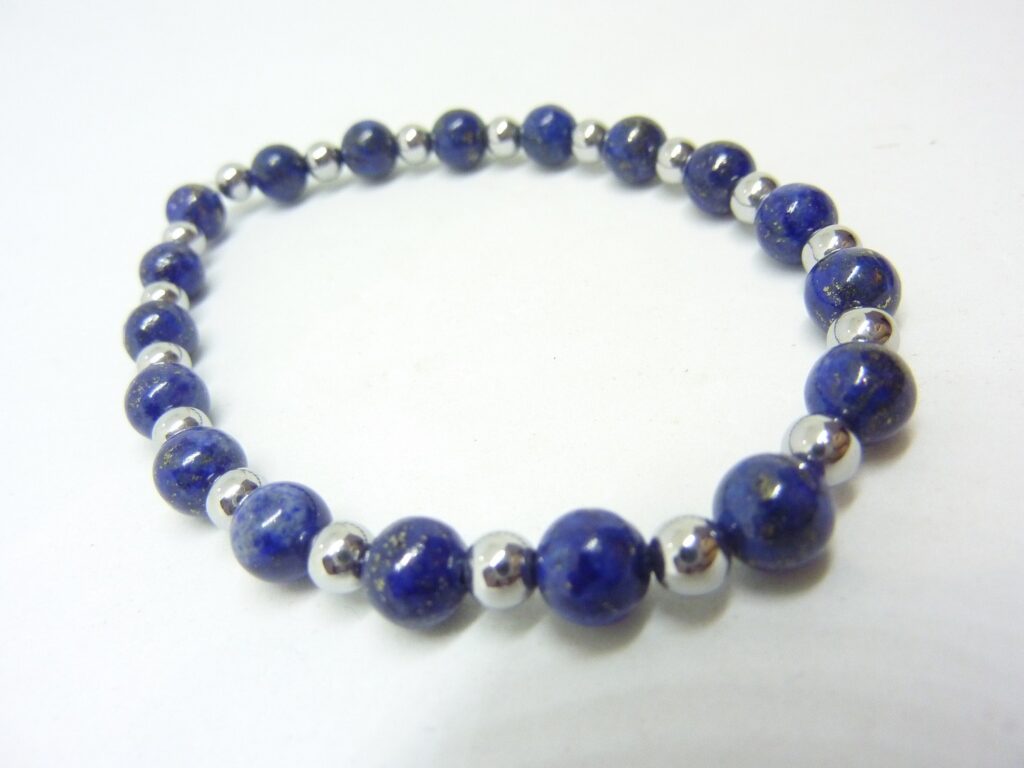 BRACELET LAPIS LAZULI,HEMATITE PERLES RONDES 6-4 MM