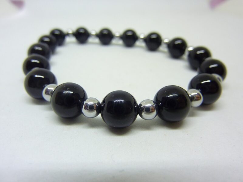 Bracelet Tourmaline noire- Hématite - Perles rondes 8-4 mm