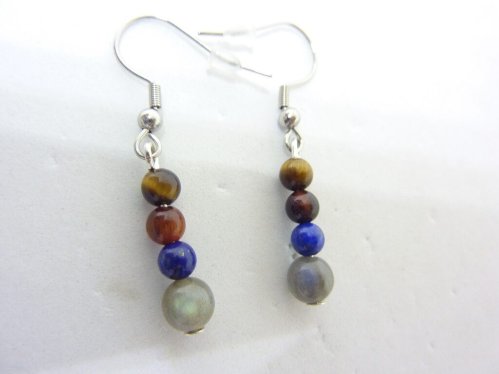 Boucles d’oreilles Oeil de tigre oeil de taureau labradorite lapis lazuli