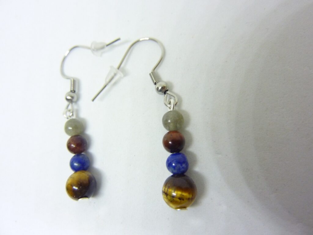 Boucles d’oreilles Oeil de tigre-Taureau-Lapis lazuli-Labradorite