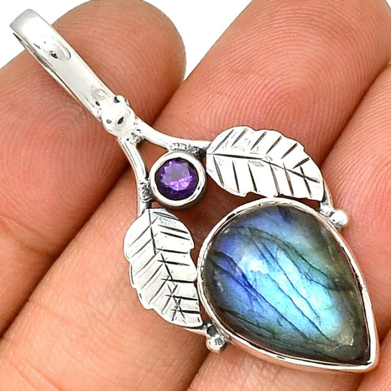 Pendentif protection labradorite et améthyste Monture argent 925 ref 9764