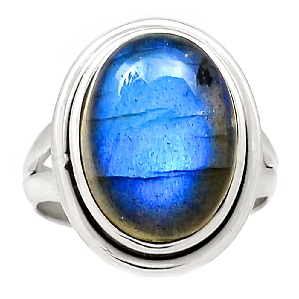 Bague Argent 925 Cabochon Labradorite – Taille 53, Pierre Naturelle Multicolore