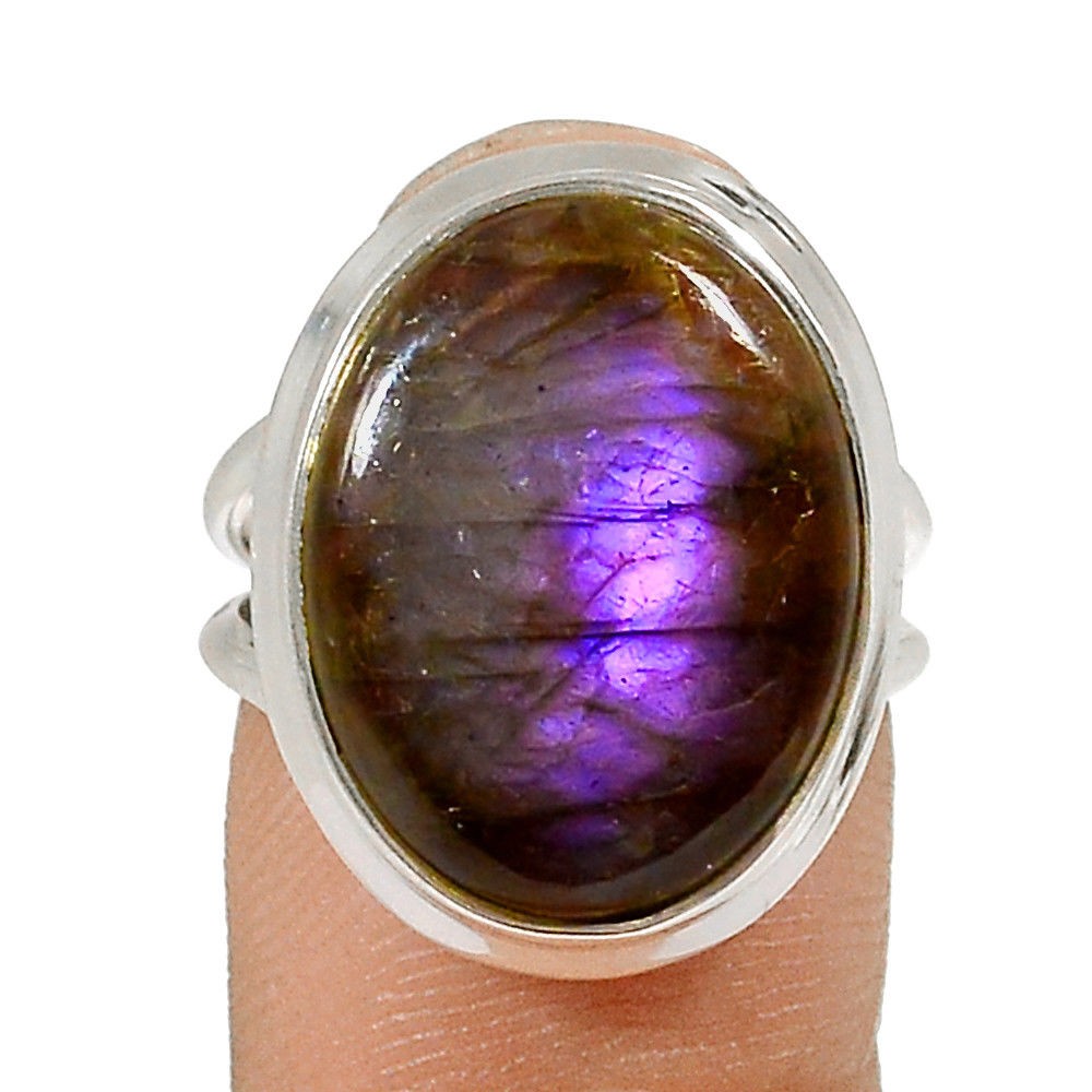 SUBLIME BAGUE EN LABRADORITE VIOLETTE RARE & ARGENT 925 TAILLE 52 3/4 ref 0617