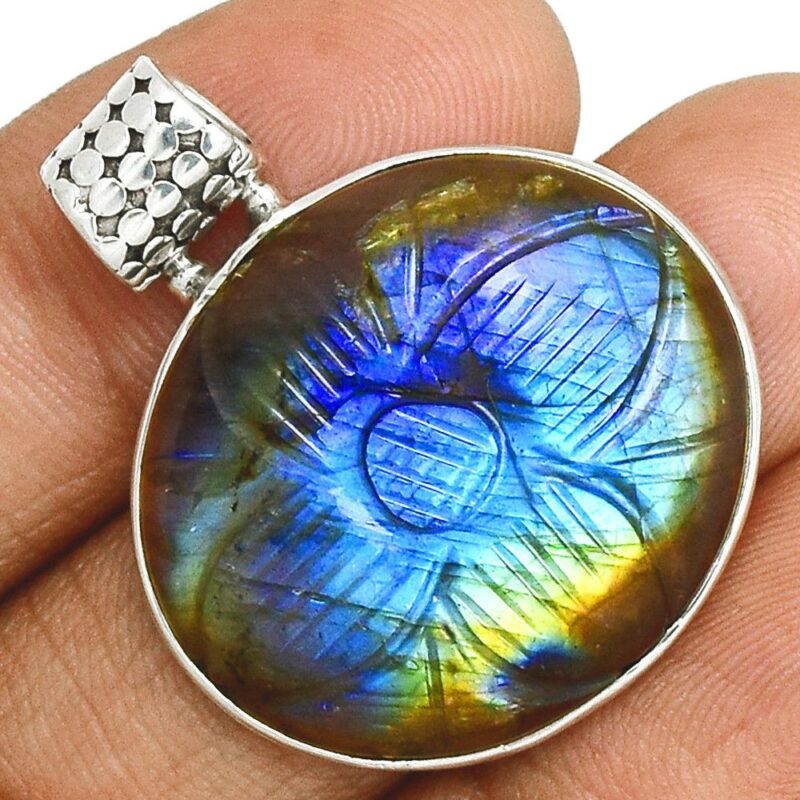 Pendentif protection labradorite monture argent 925 ref 8563