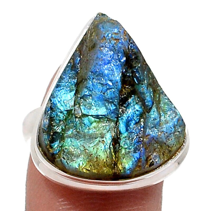BAGUE EN LABRADORITE BRUT & ARGENT 925 TAILLE 54 ref 0137