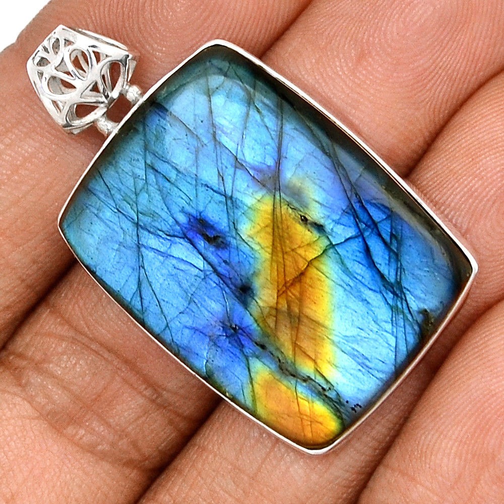 Pendentif Chaîne Argent 925 Et Labradorite - Pendentifs Pierres Et