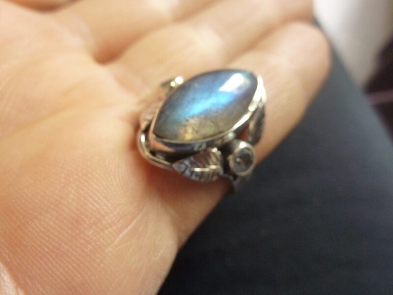 SUBLIME BAGUE EN LABRADORITE ET AIGUE MARINE & ARGENT 925 TAILLE 58 1/4 ref 5891 – Image 4