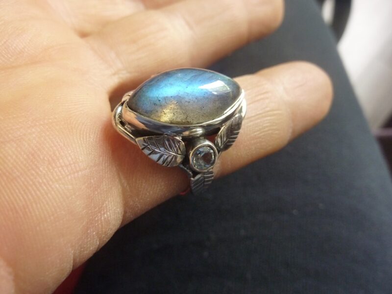 SUBLIME BAGUE EN LABRADORITE ET AIGUE MARINE & ARGENT 925 TAILLE 58 1/4 ref 5891 – Image 3