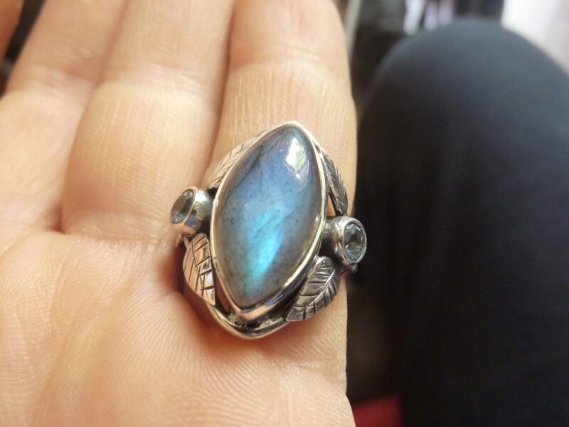 SUBLIME BAGUE EN LABRADORITE ET AIGUE MARINE & ARGENT 925 TAILLE 58 1/4 ref 5891 – Image 2