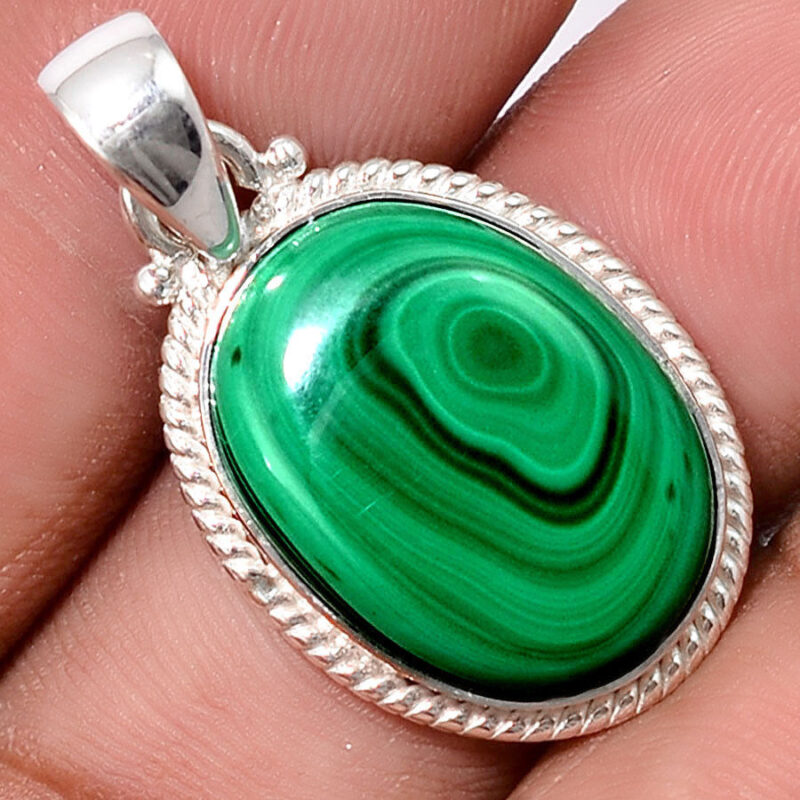 Sublime pendentif malachite monture argent 925 REF 8267